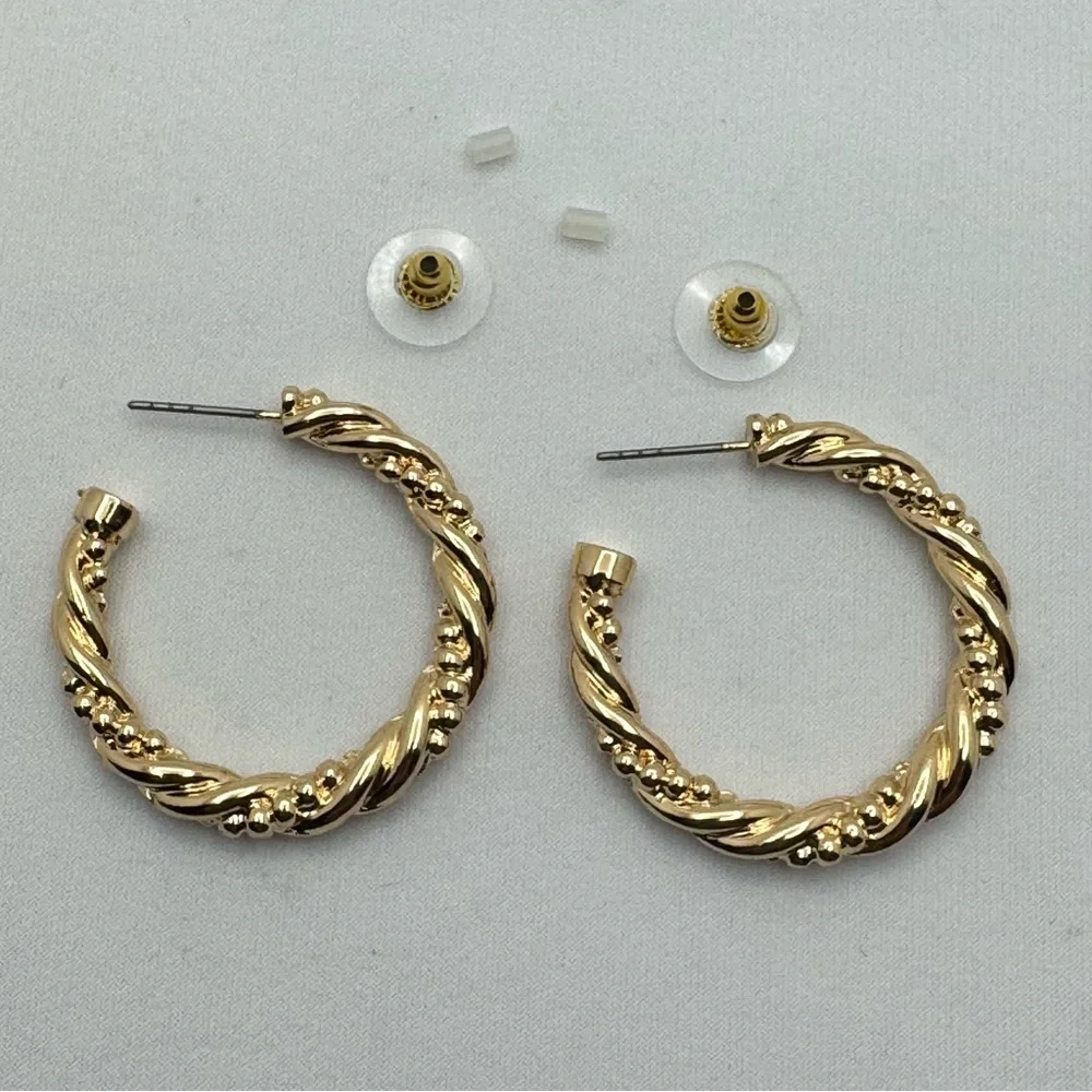 Gold Tone Twisted Hoop Earrings Textured Chunky Statement Hoops Modern